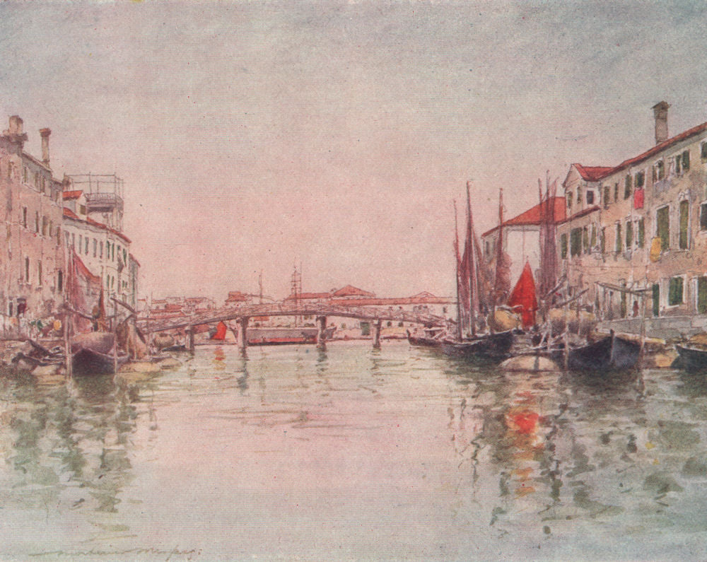 VENEZIA. 'Canal in Giudecca Island' by Mortimer Menpes. Venice 1916 old print